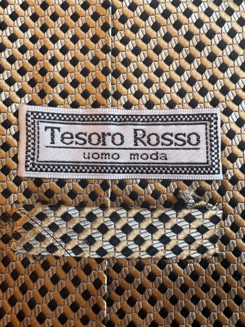 Tesoro Rosso Uomo Moda Vintage 100% Silk Handmade Tie Gold Black